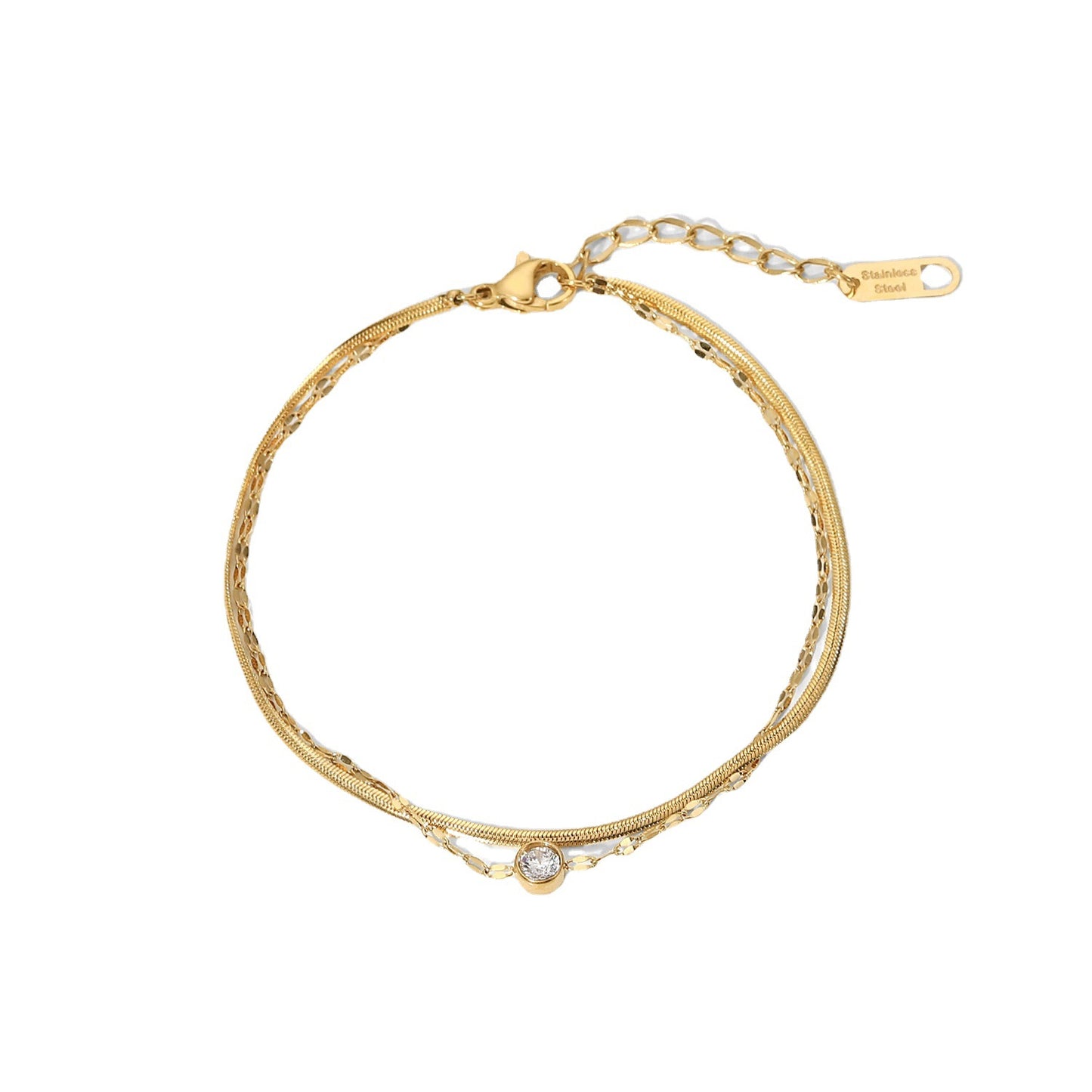 Minimalist Geometric Stainless Steel Plated Snake Chain Double Layer Bracelet for Women
