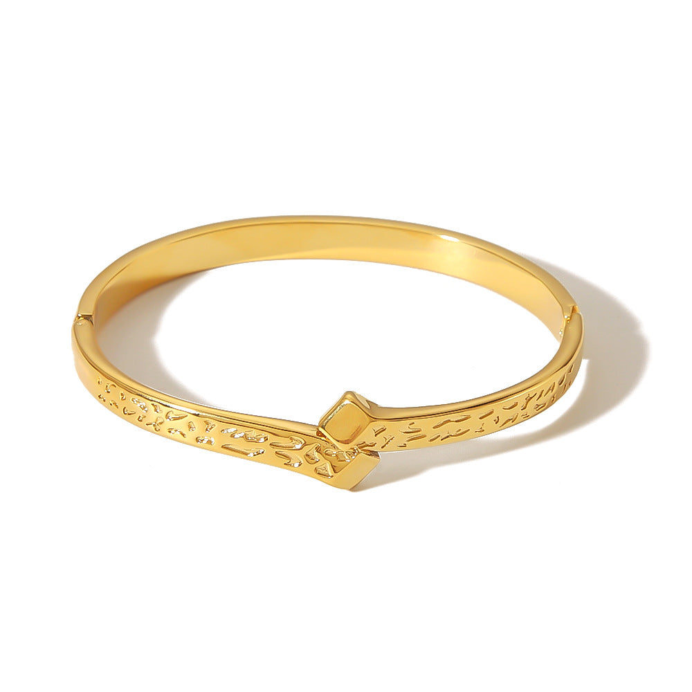 Geometric Rock Texture Stainless Steel Bracelet with Titanium Steel Lock Clasp for Women