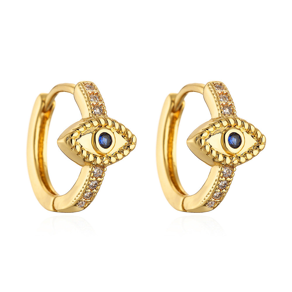 Vintage-Style Geometric Copper Earrings with Gold Plating and Zircon Eye Design for Women