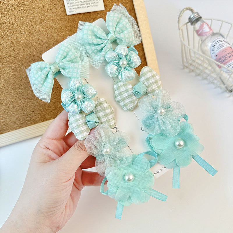 Lindas pinzas para el cabello de niña con forma de lazo y estampado floral hechas de tela de tul para trajes estilo Hanfu
