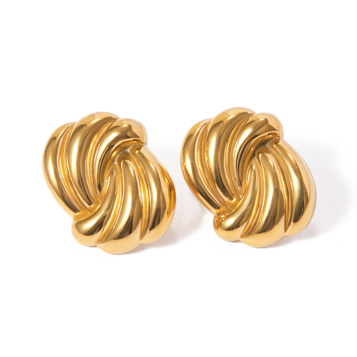 Pendientes minimalistas de acero inoxidable con forma de onda chapados en oro de 18K para mujer