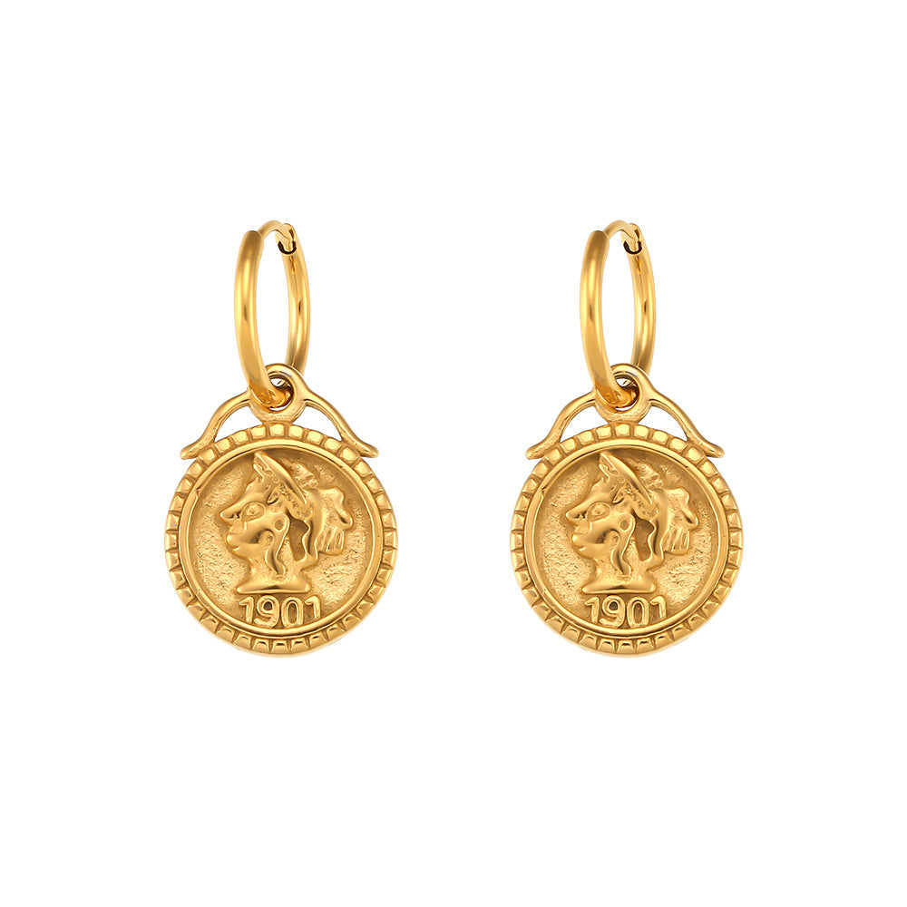Vintage-Inspired Irregular Heart-Shaped Stainless Steel Earrings with 18K Gold Plating and Fringe Detail