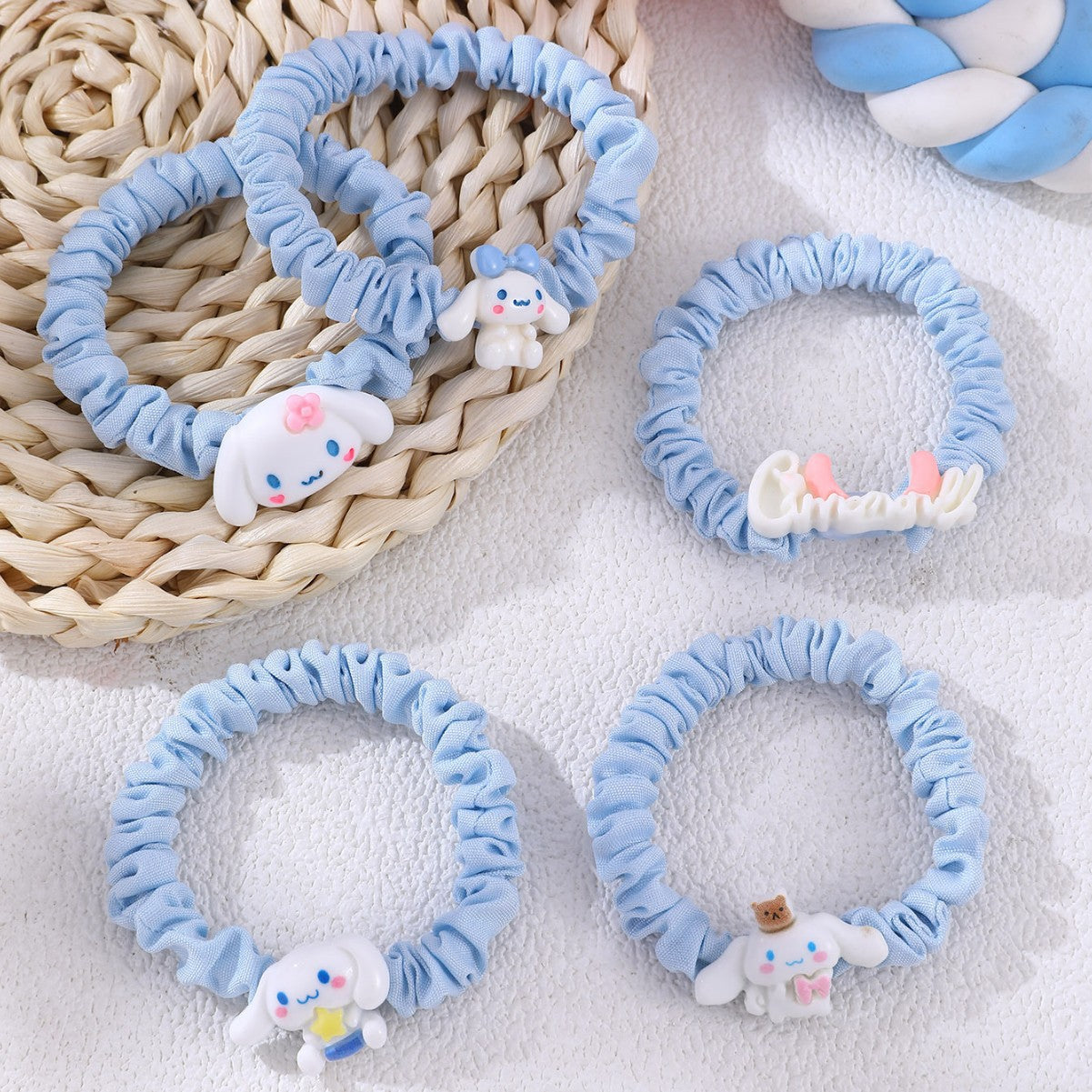 Cute Sanrio-Inspired Hair Tie for Girls with Cartoon Design, Knitted Fabric, Pastel Macaron Color, Sweet Kawaii Style Hair Accessory