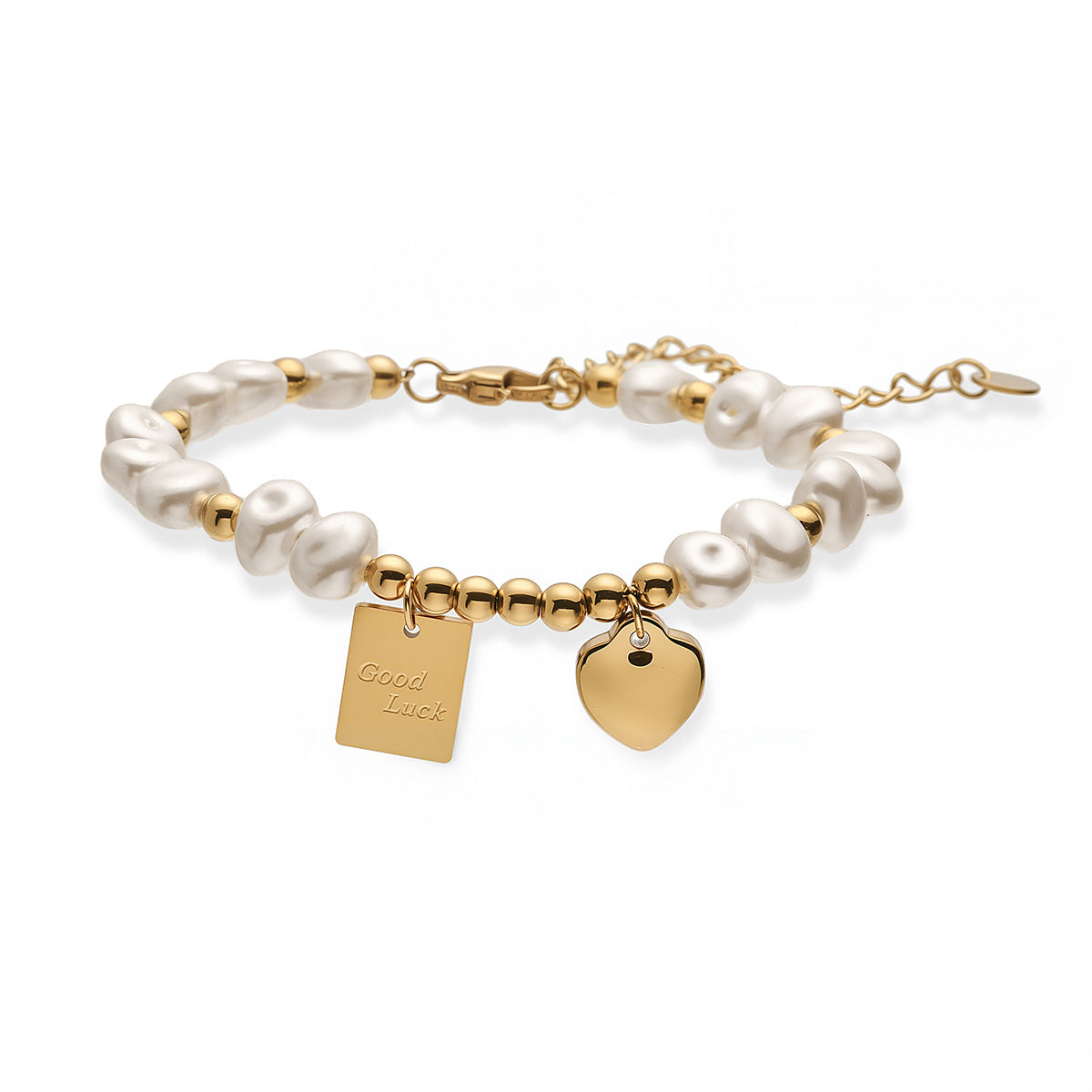 Minimalist Elegant 18K Gold Plated Geometric Stainless Steel Bracelet with Pearl for Women