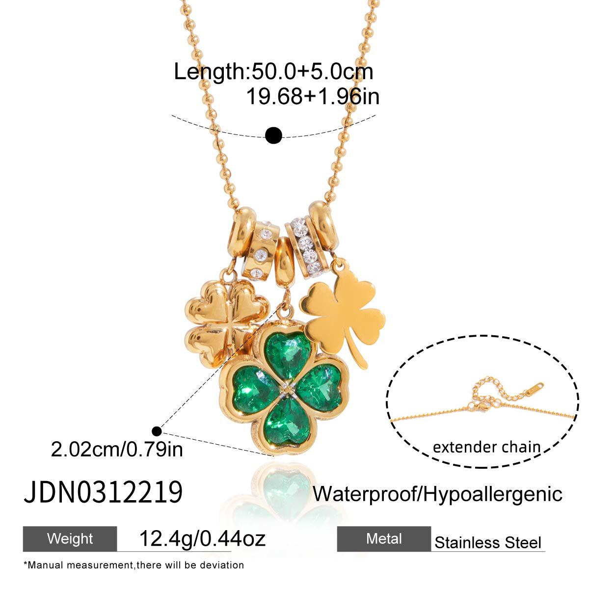 Elegant Green Cubic Zirconia Four-Leaf Clover Stainless Steel PVD Necklace for Women