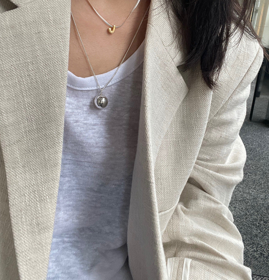 Collana con ciondolo a sfera rotonda geometrica minimalista in argento sterling 925