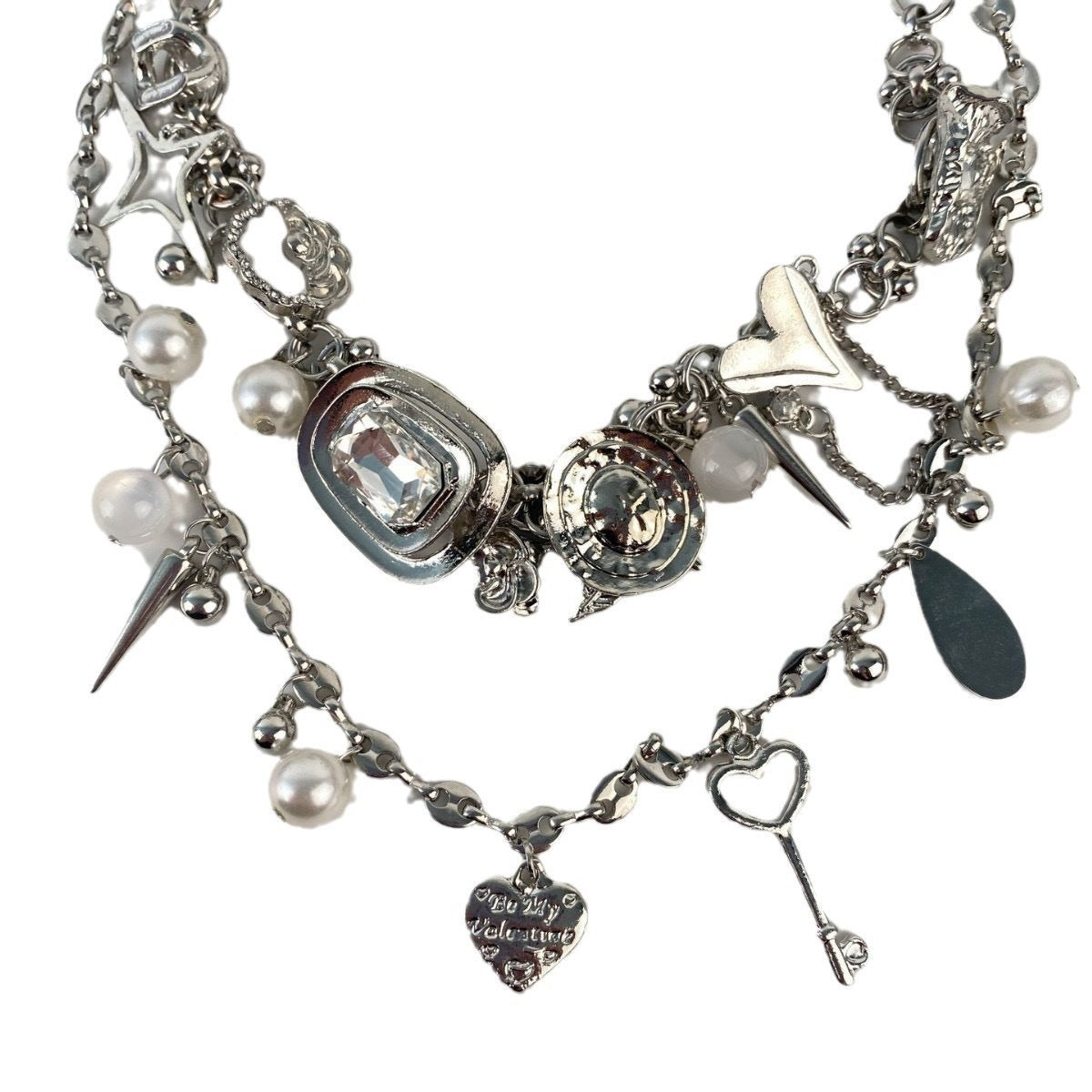Collana unisex con ciondolo a cuore geometrico in lega, catena a maglie, stile Sweet Cool Punk Hip-hop