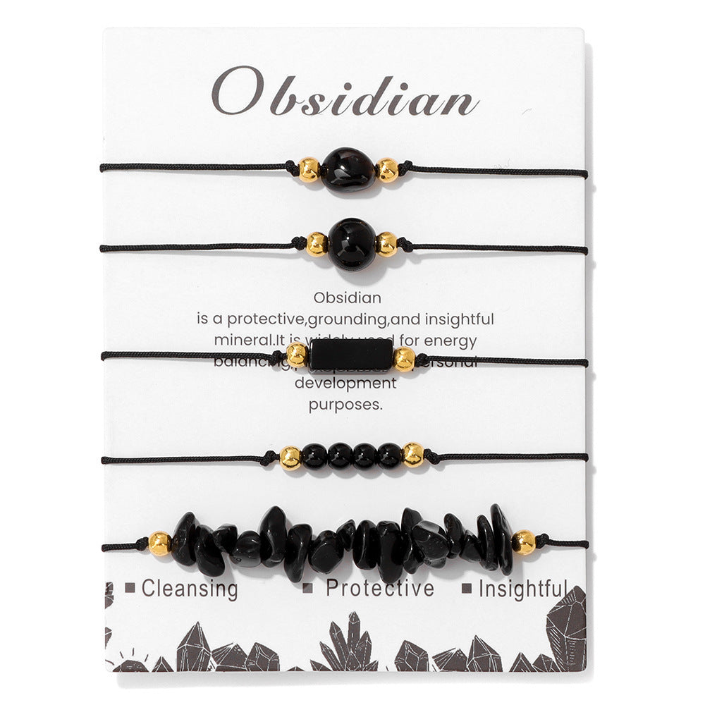 Handmade Natural Stone Crystal Chip Beads Bracelet Set Geometric Unisex Friendship Gift