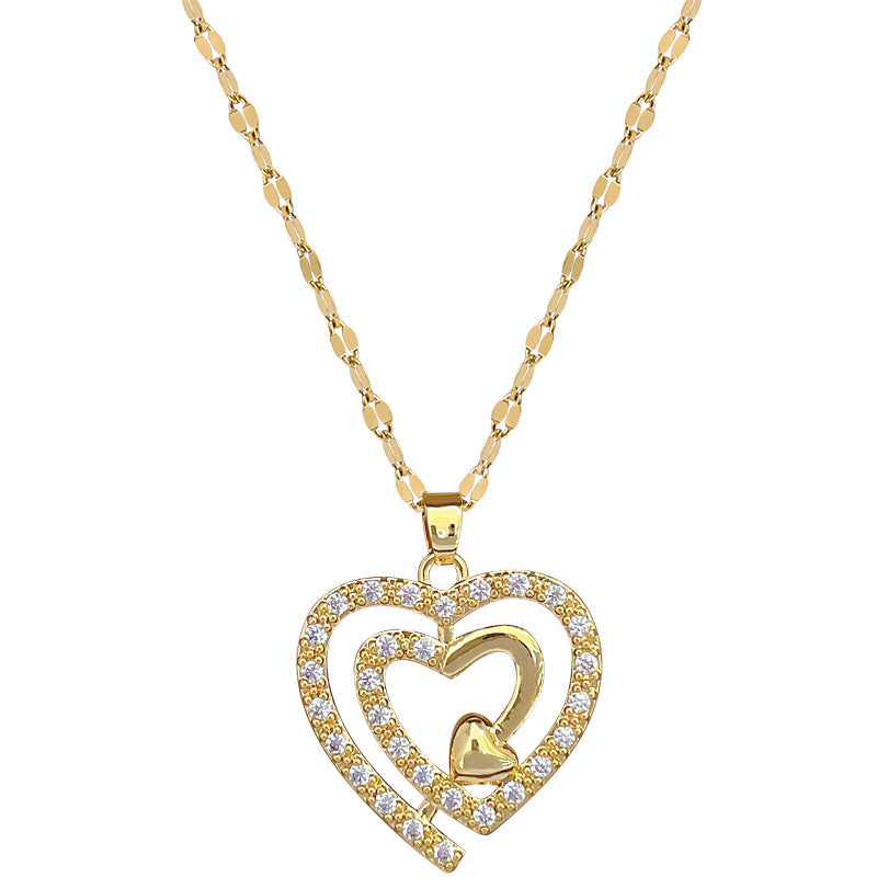Gargantilla Minimalista de Tres Capas con Forma de Corazón de Acero Inoxidable con Incrustaciones de Diamantes de Imitación para Mujer y Hombre