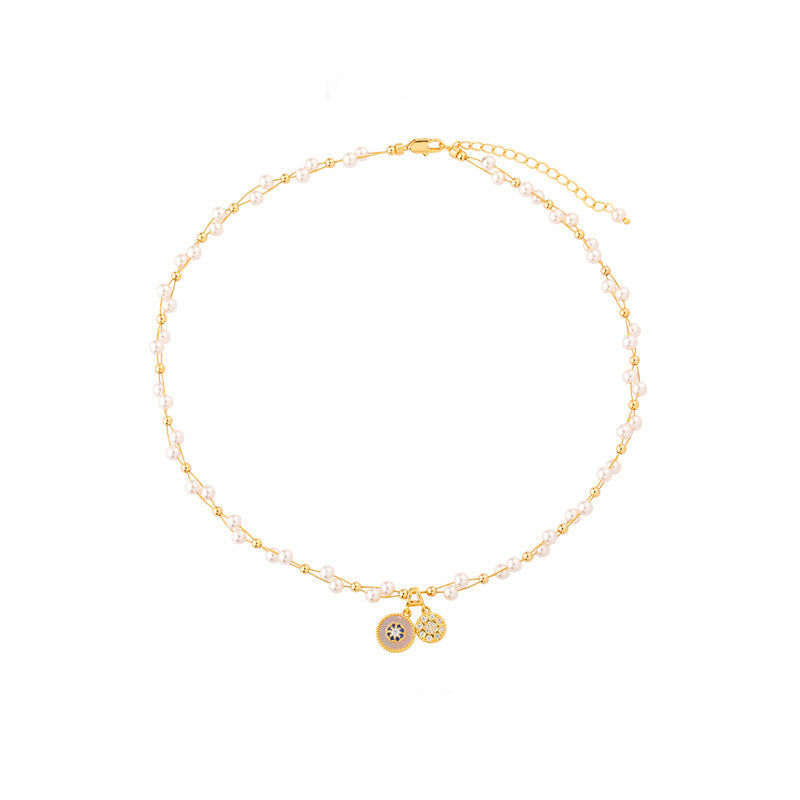 Collar de Perlas con Forma de Estrella y Circonitas, Chapado en Oro de Lujo para Mujer, Elegante Cadena de Clavícula con Colgante de Aleación y Diseño Geométrico