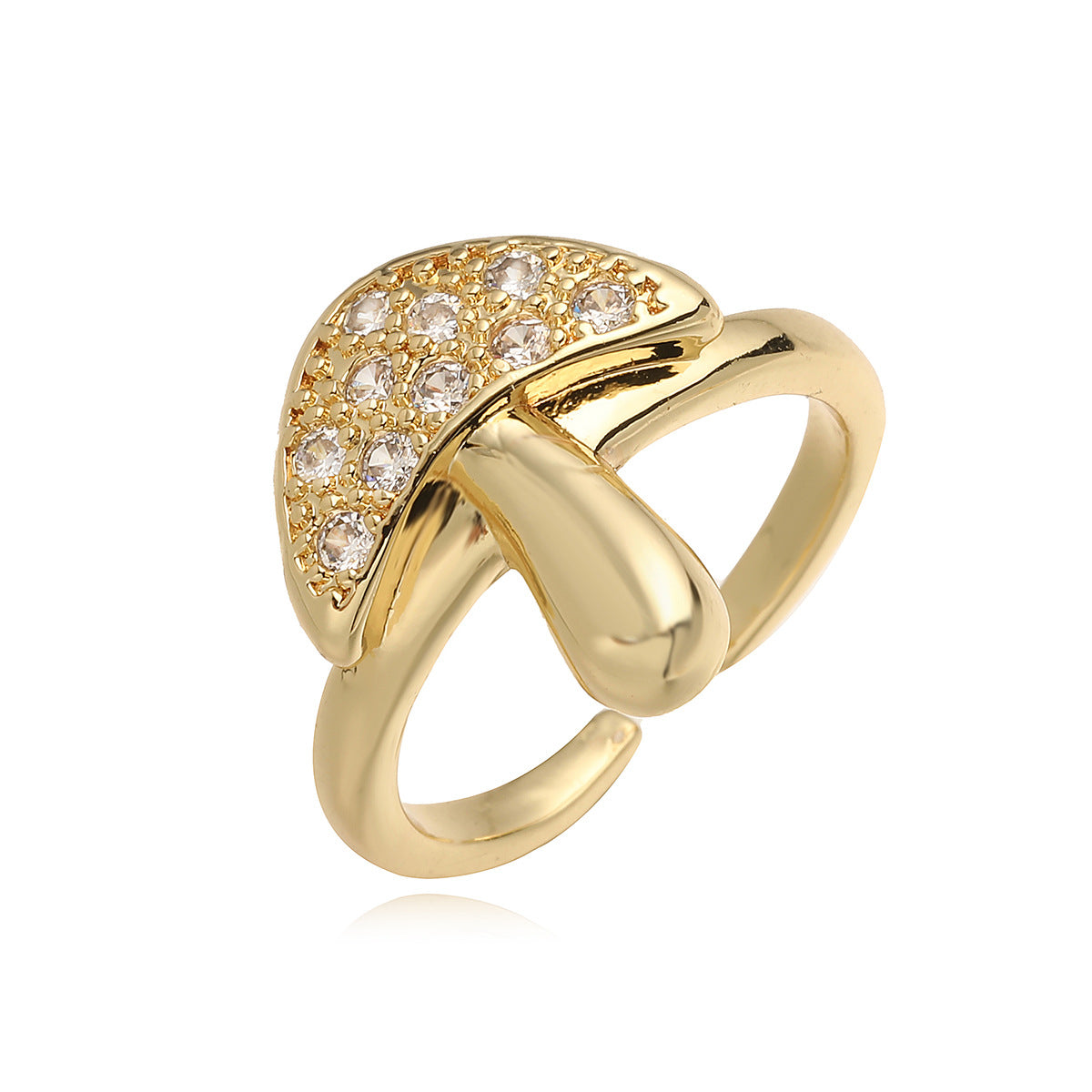 Anillo Minimalista Geométrico en Forma de Champiñón de Cobre con Baño de Oro de 18K y Circonita Microengastada para Mujer