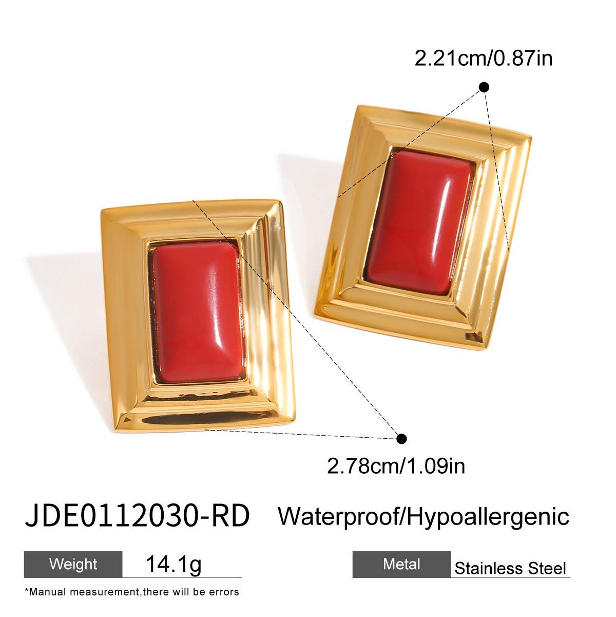 Elegant Geometric Square Agate Inlay Stainless Steel Stud Earrings for Women