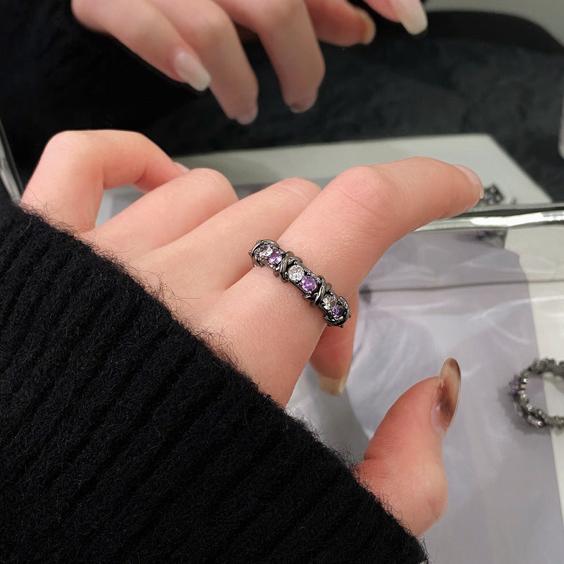 Anillo abierto geométrico ovalado estilo punk para mujer en cobre con acabado chapado