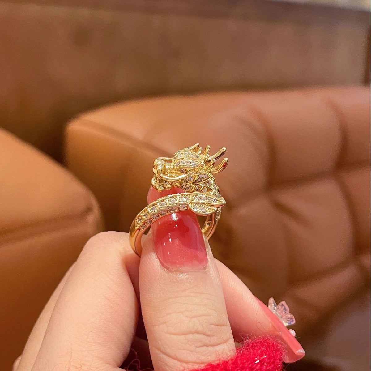 Original Design Dragon Shape Copper Plated 18K Gold Tone Titanium Steel Adjustable Ring for Women and Men with Luxury Feel