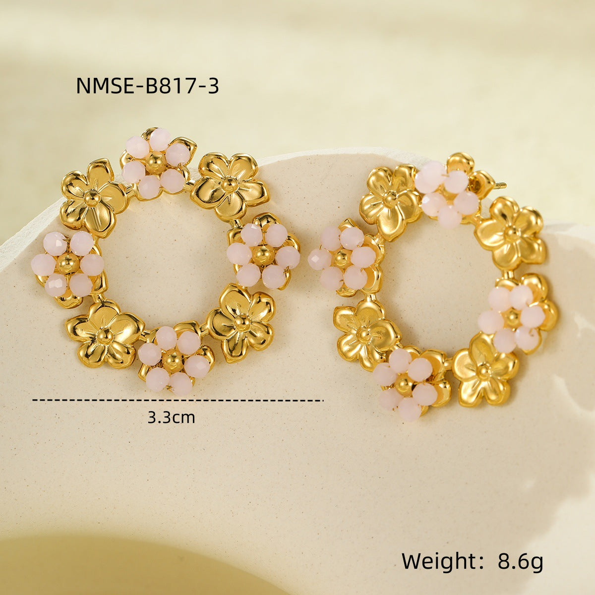 Pendientes de perlas y flores de estilo vintage con baño de oro de 18 quilates en acero inoxidable