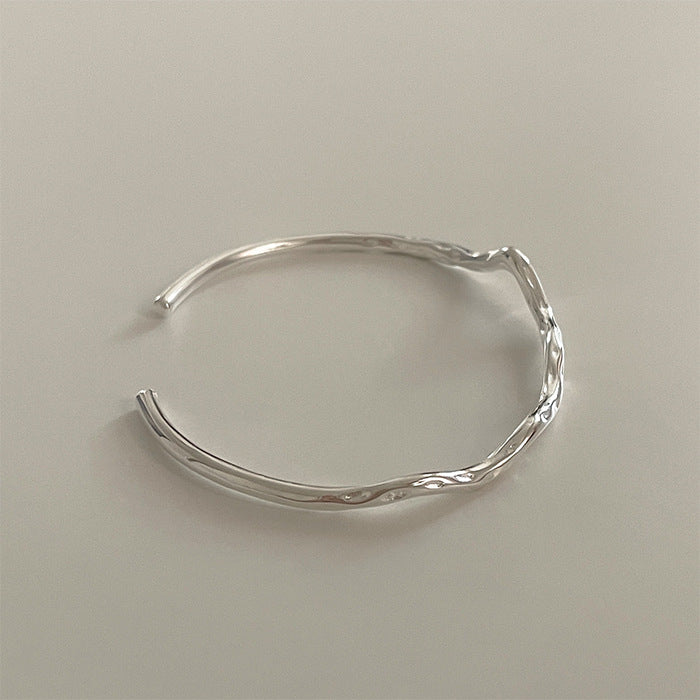 Minimalist 925 Sterling Silver Polished Geometric Twisted Open Cuff Bracelet