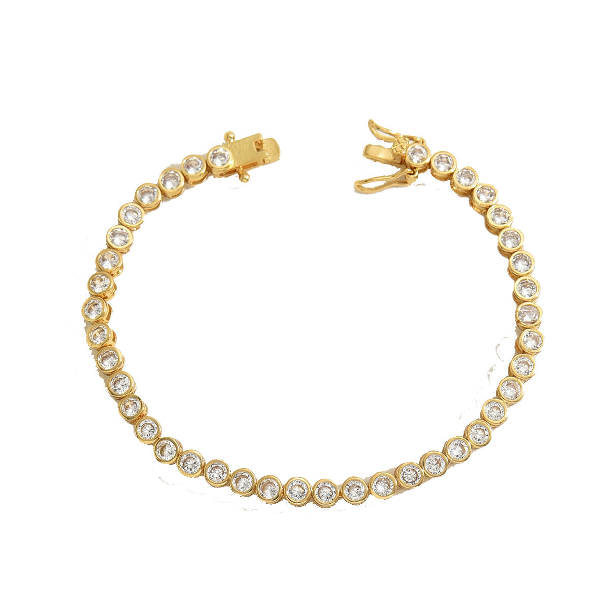Pulsera Minimalista Dulce Geométrica de Cobre con Incrustaciones de Zirconia para Mujer
