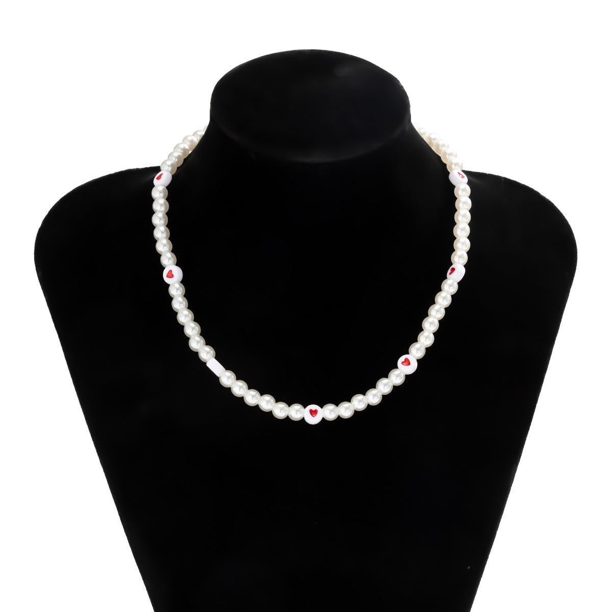 Collana da donna con ciondolo a cuore in perle artificiali stile floreale rustico e catena di perle