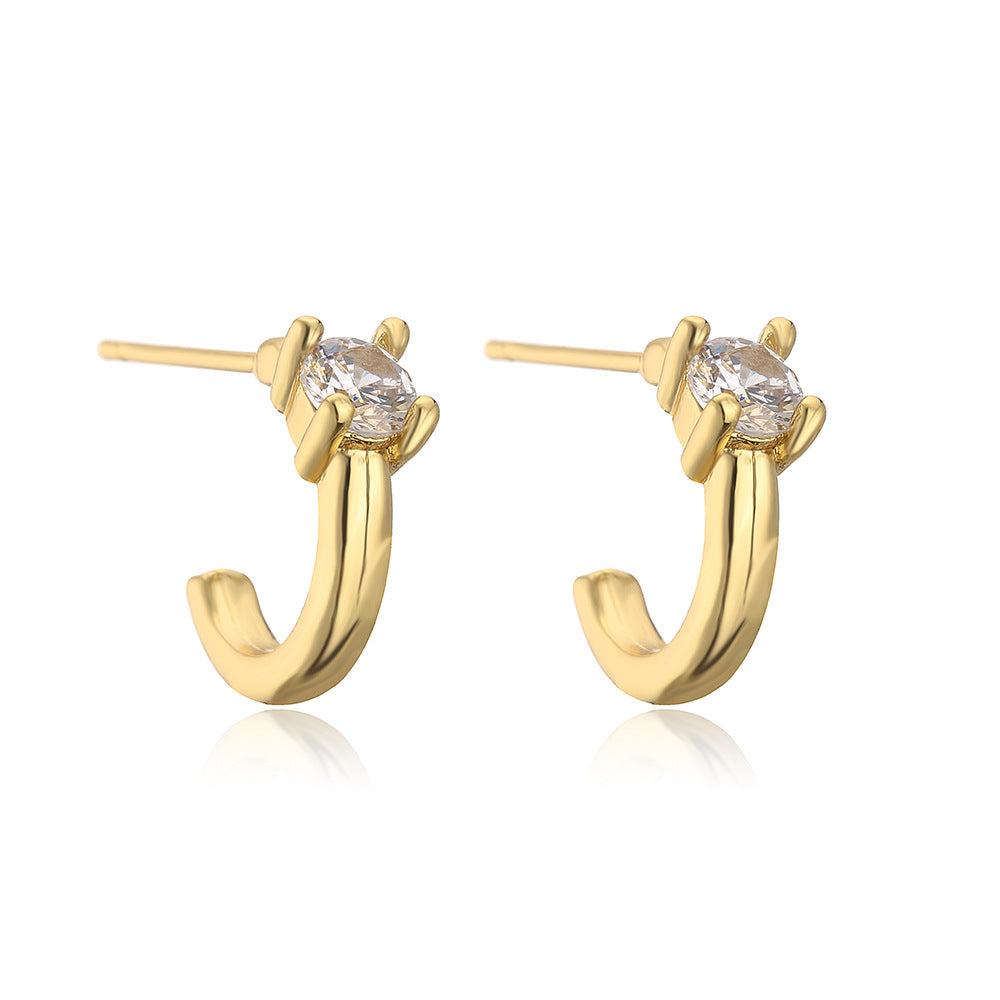 Minimalist Geometric Copper Earrings with 18K Gold Plating and Zircon Accents for Women