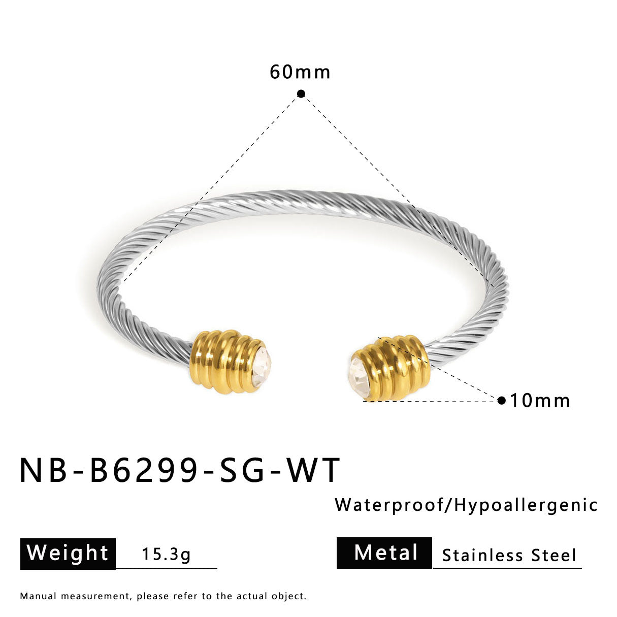 Bracciale minimalista in acciaio al titanio con filo intrecciato, placcato oro, catena a cavo in acciaio inossidabile, design ad anello geometrico