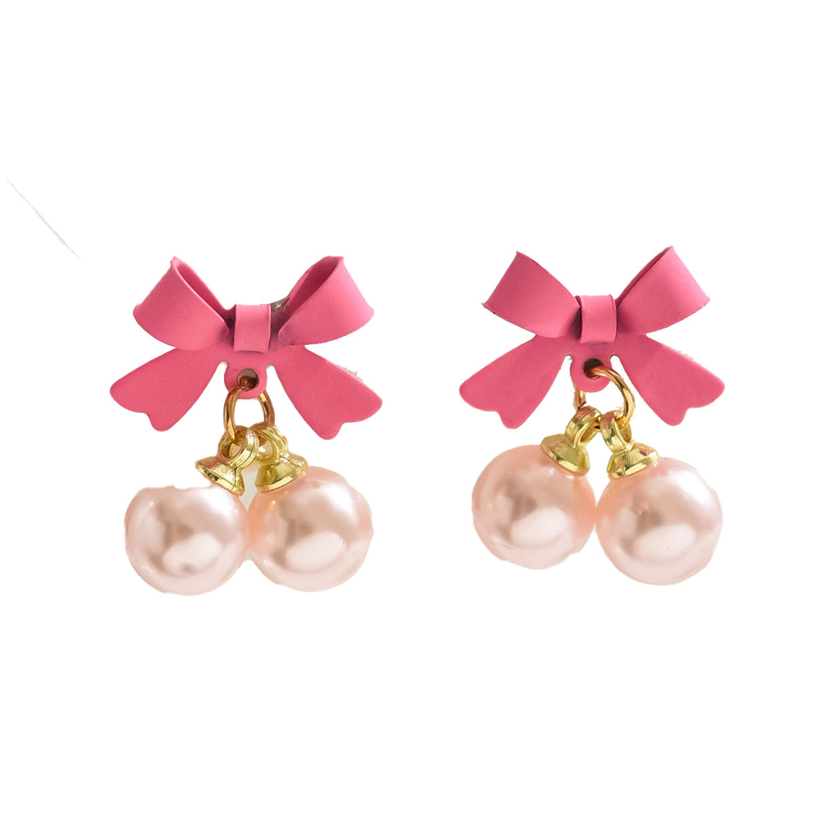 Pendientes de aleación con forma de lazo minimalista y perla incrustada para mujer, joyería de oreja rosa dulce y fresca