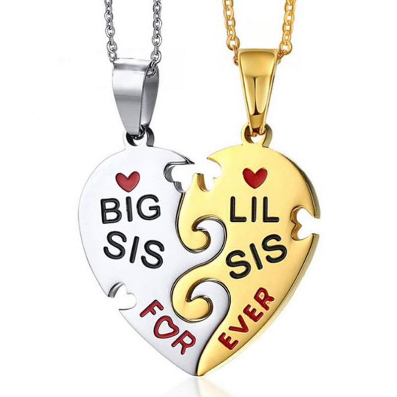 Minimalist Heart-Shaped Stainless Steel Pendant Necklace with Plated Titanium Steel Charm, Two-Piece Separable Friendship Puzzle Design for Women and Men