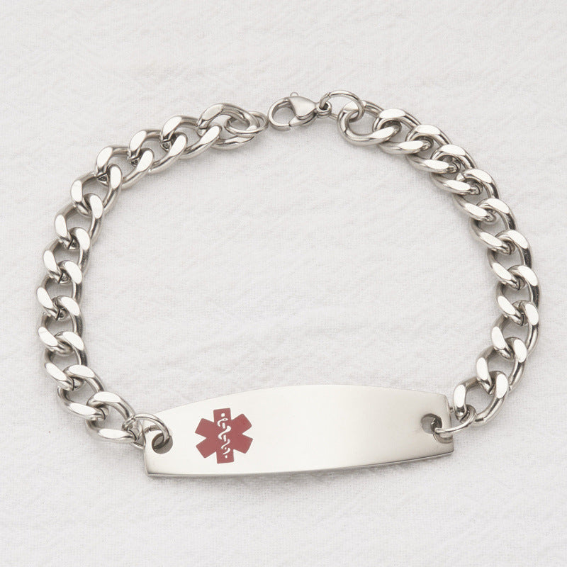 Elegante Pulsera de Barra con Colgante ID Médico de Acero Inoxidable con Goteo de Aceite Geométrico Unisex