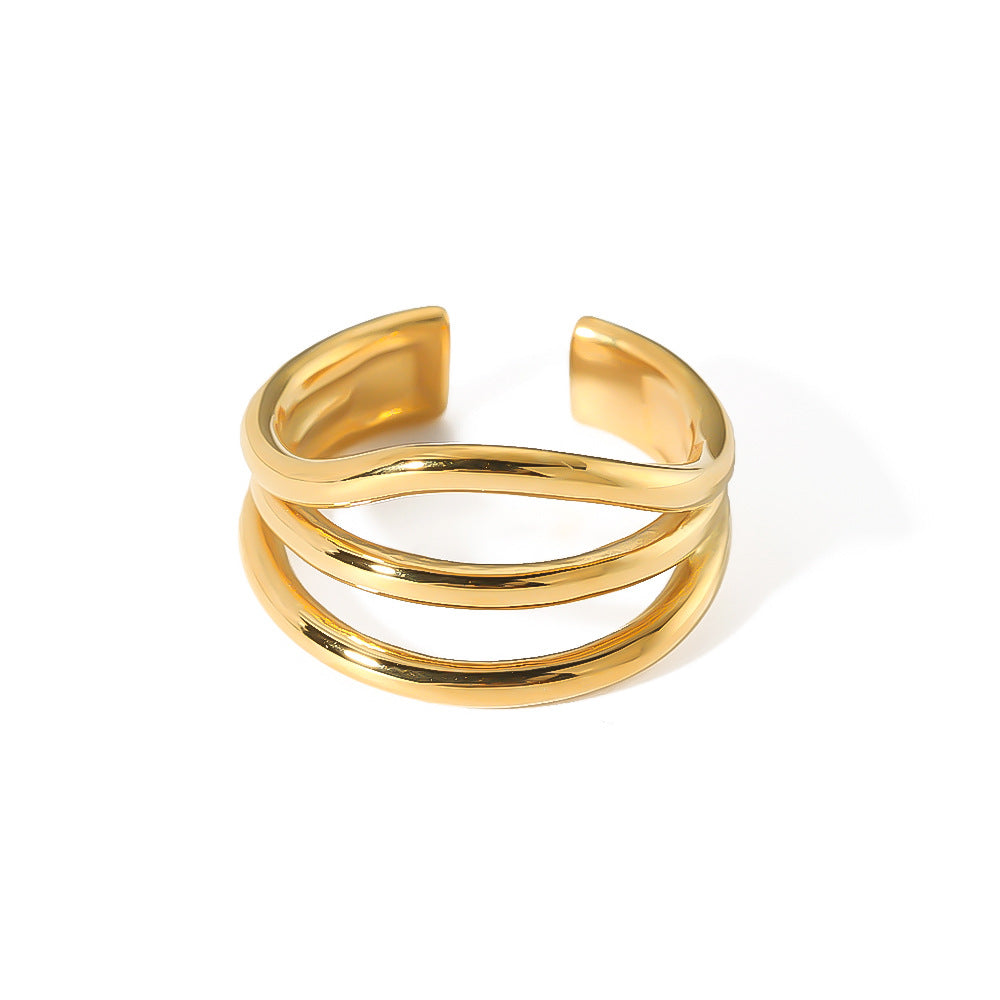 Minimalist Geometric Open Ring for Women and Men Stainless Steel with 18K Vacuum Plated Gold Finish