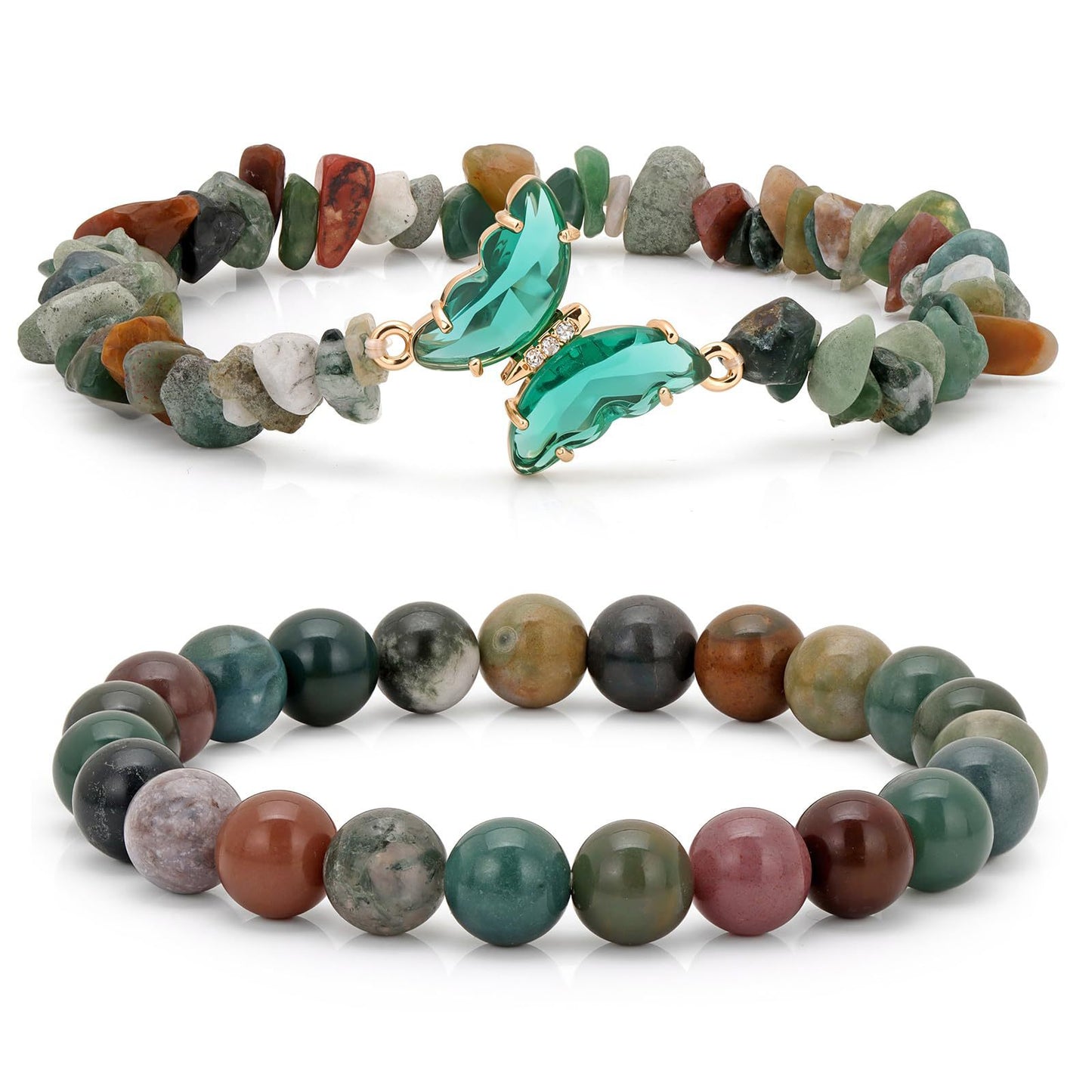 Minimalist Natural Crystal Butterfly Bracelet Set for Women