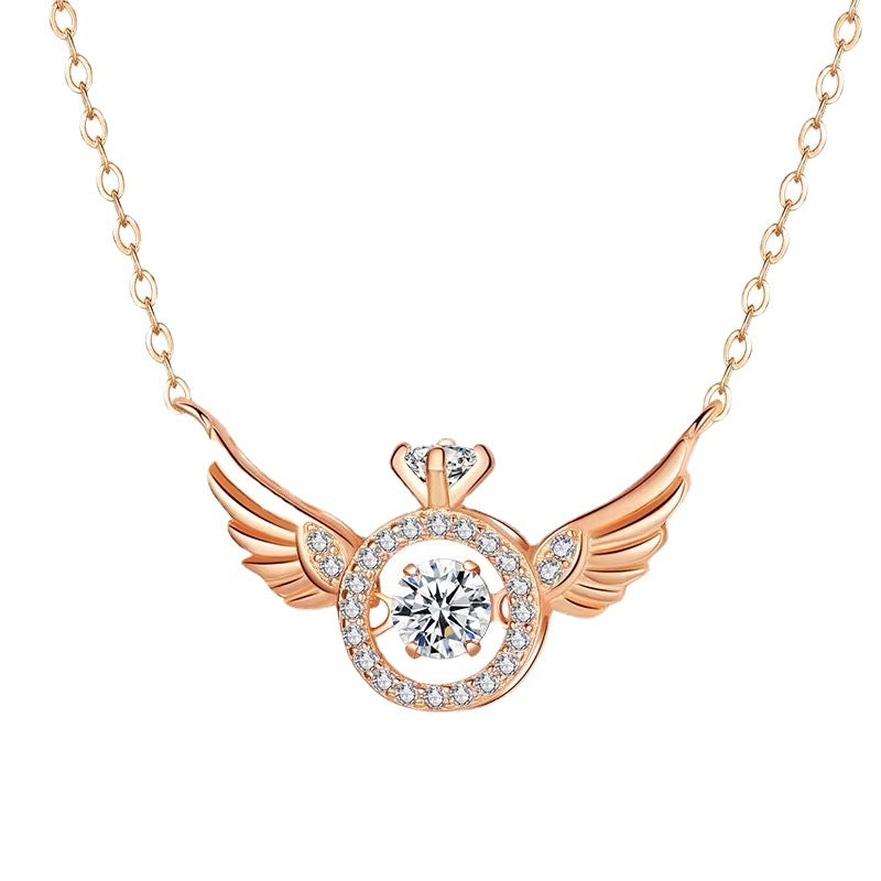 Minimalist Angel Wing Pendant Necklace for Women with Titanium Steel Chain and Micro-Paved Zirconia Crown Accent