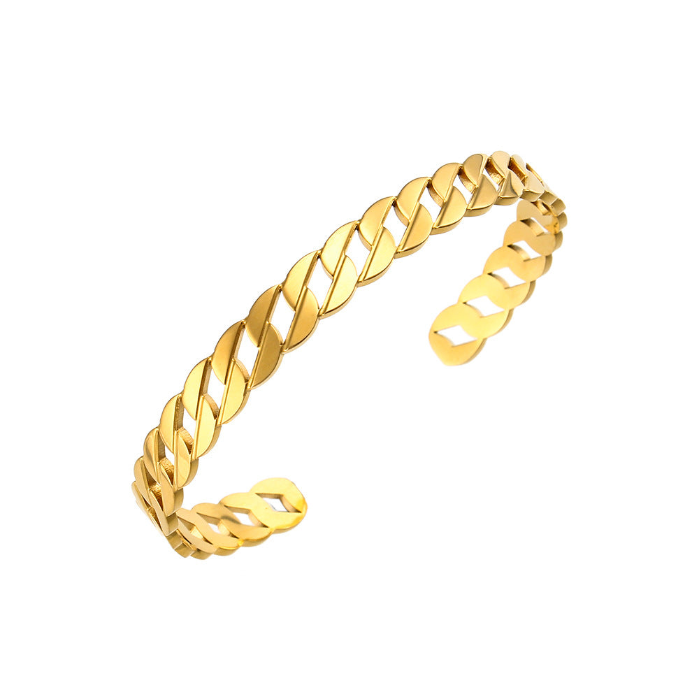 Bracciale da donna in acciaio inossidabile placcato oro 18 carati con doppia maglia e zirconi, in stile minimalista e ispirazione vintage