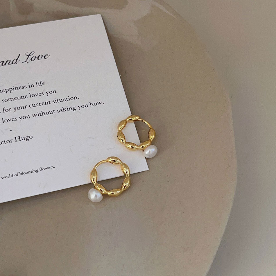Minimalist Geometric Letter-Shaped 925 Sterling Silver Stud Earrings with Rounded Square Beads