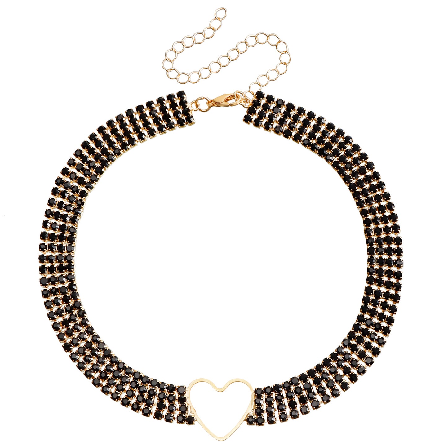 Fashionable Hollow Heart Pendant Necklace with Rhinestone Accents on Plated Metal Multi-Layer Clavicle Chain for Women