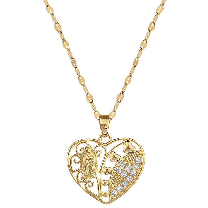 Collana Minimalista in Acciaio Inox a Forma di Cuore Vuoto con Intarsi di Strass per Donne e Uomini, Delicata Catena per Clavicole
