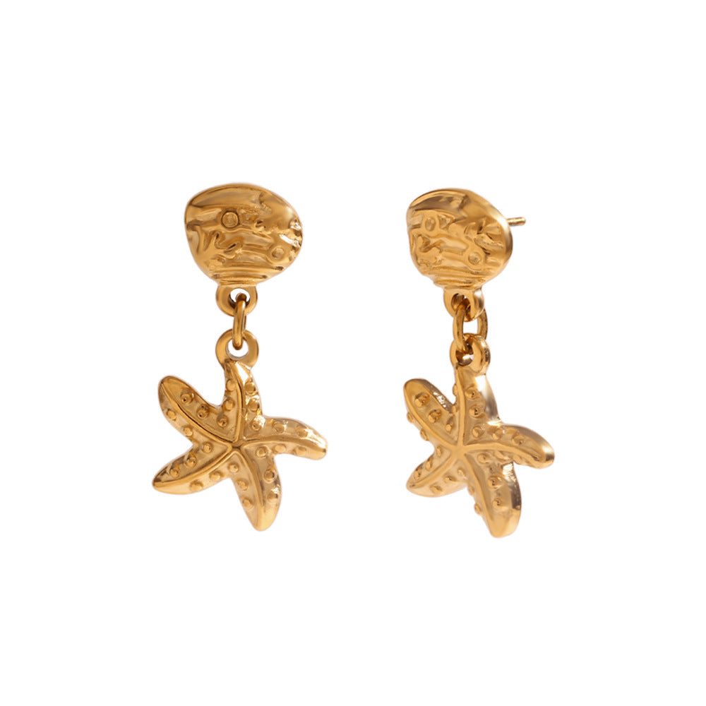 Orecchini a perno da donna in acciaio inossidabile, placcati oro 18 carati, con stella geometrica e dal design vintage alla moda