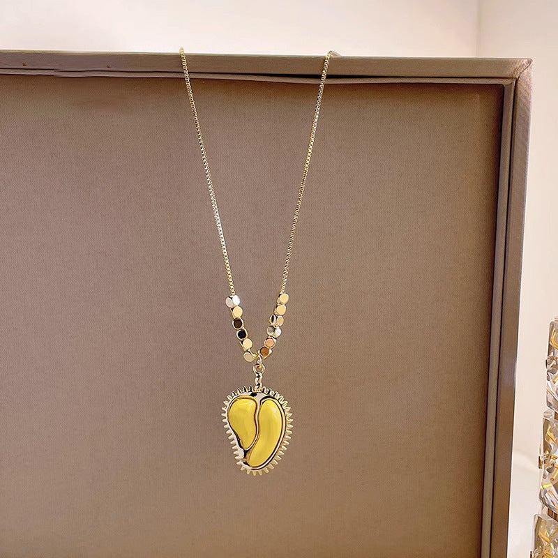Minimalist Durian Pendant Necklace for Women Titanium Steel Plated Delicate Clavicle Chain with Irregular Shape Design