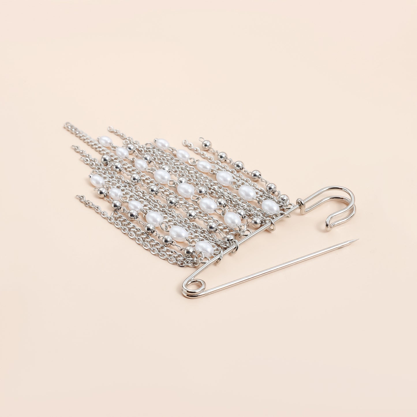 Fashion Geometric Alloy Brooch with Pearl and Tassel for Women