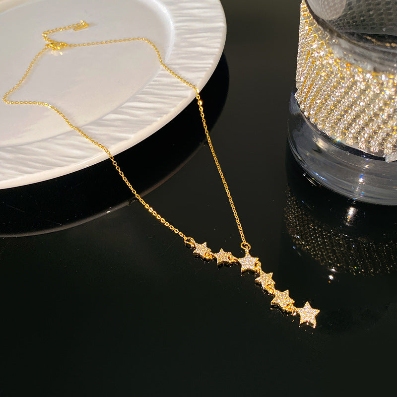 Sporty Sweet Star Titanium Steel Plated Necklace with Brass Pendant Cable Chain Unisex