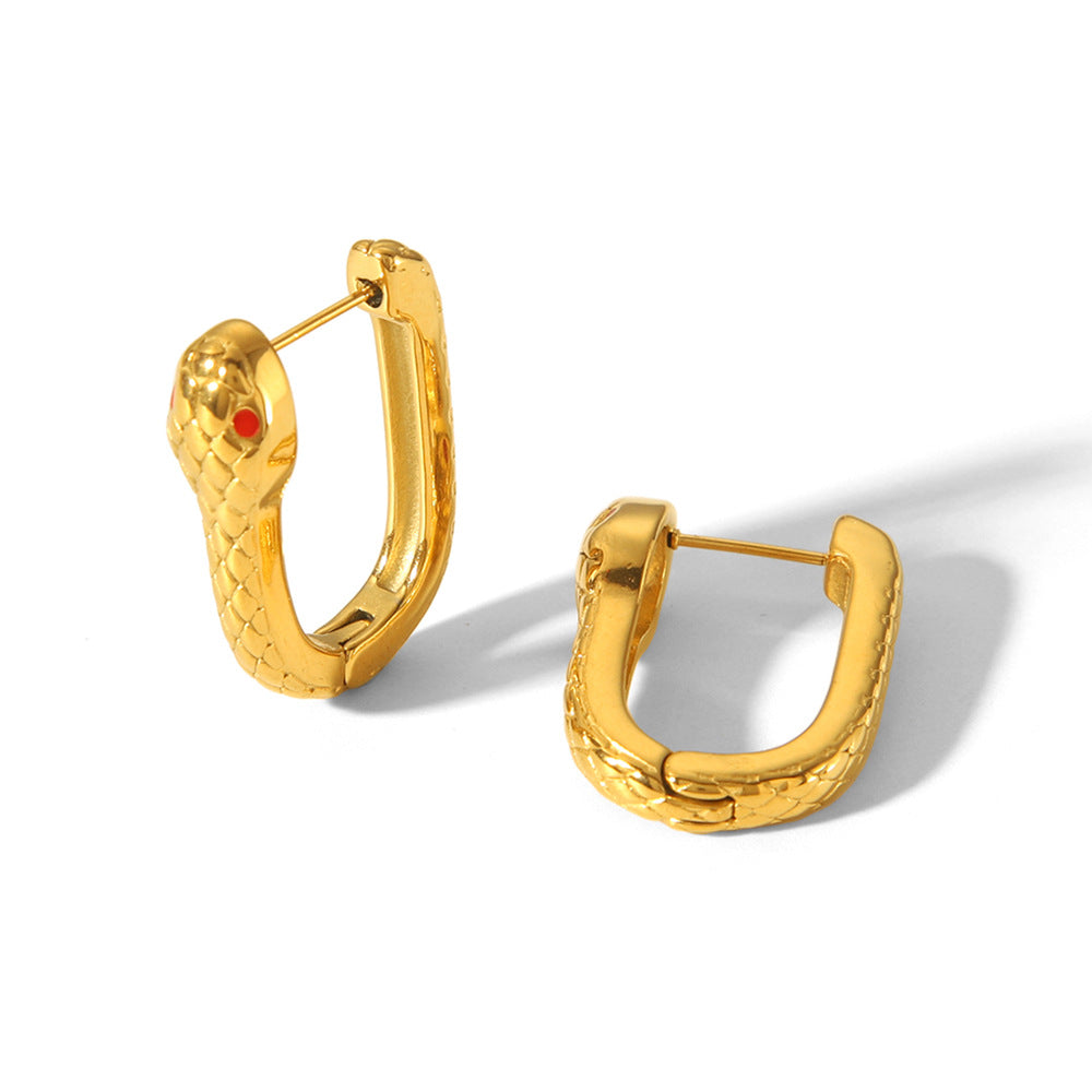 Orecchini minimalisti a forma di serpente geometrico in acciaio inossidabile placcati oro 18 carati da donna
