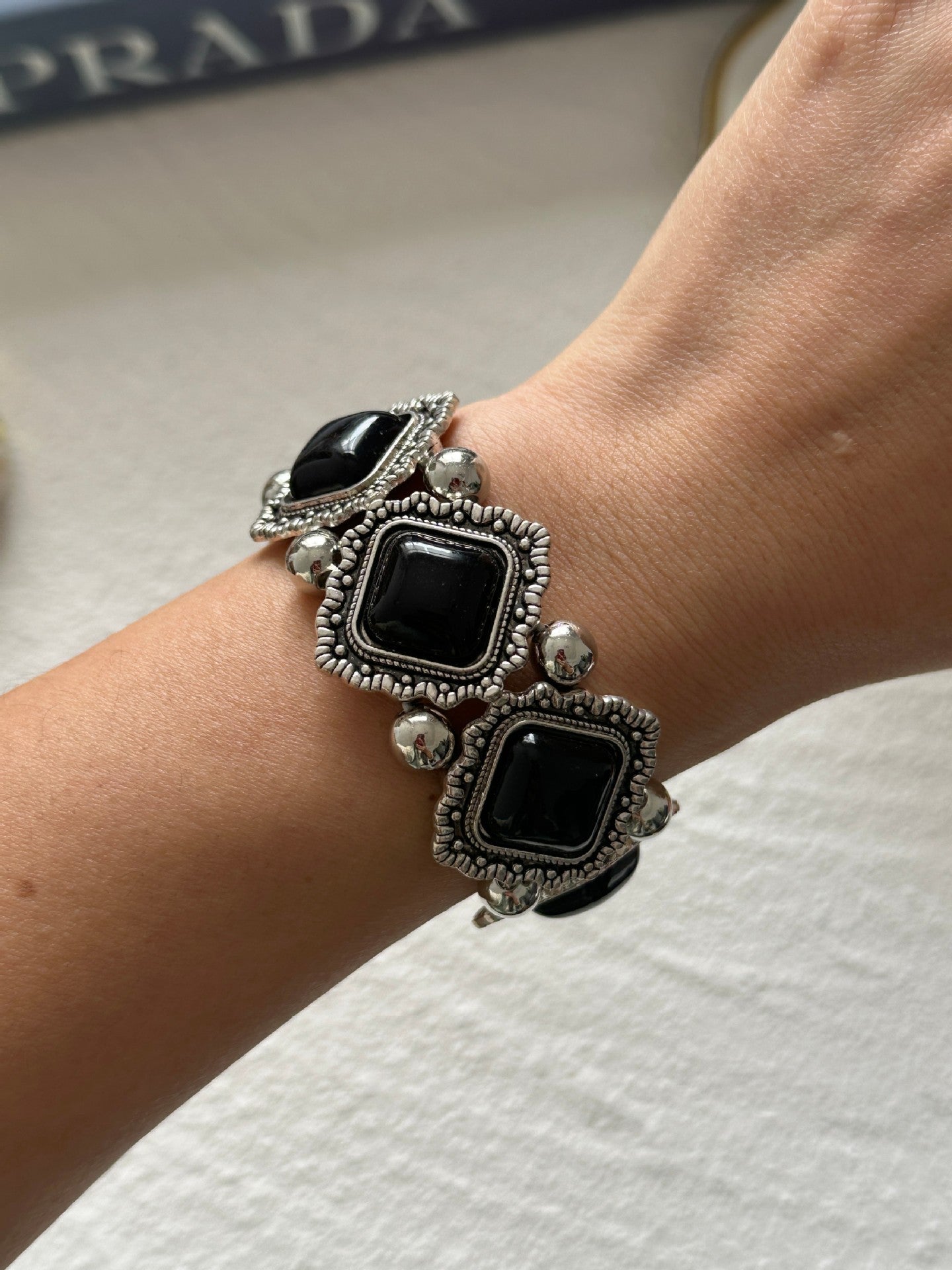 Bohemian Vintage Geometric Turquoise Inlay Plated Alloy Bracelet for Women