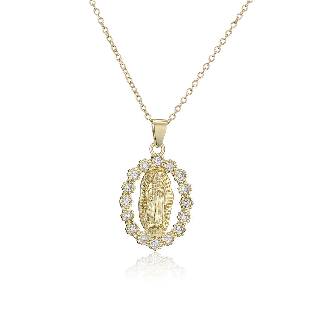 Religious Style Geometric Pendant Necklace for Women with Copper Base Plated in 18K Gold and Micro-Paved Zirconia