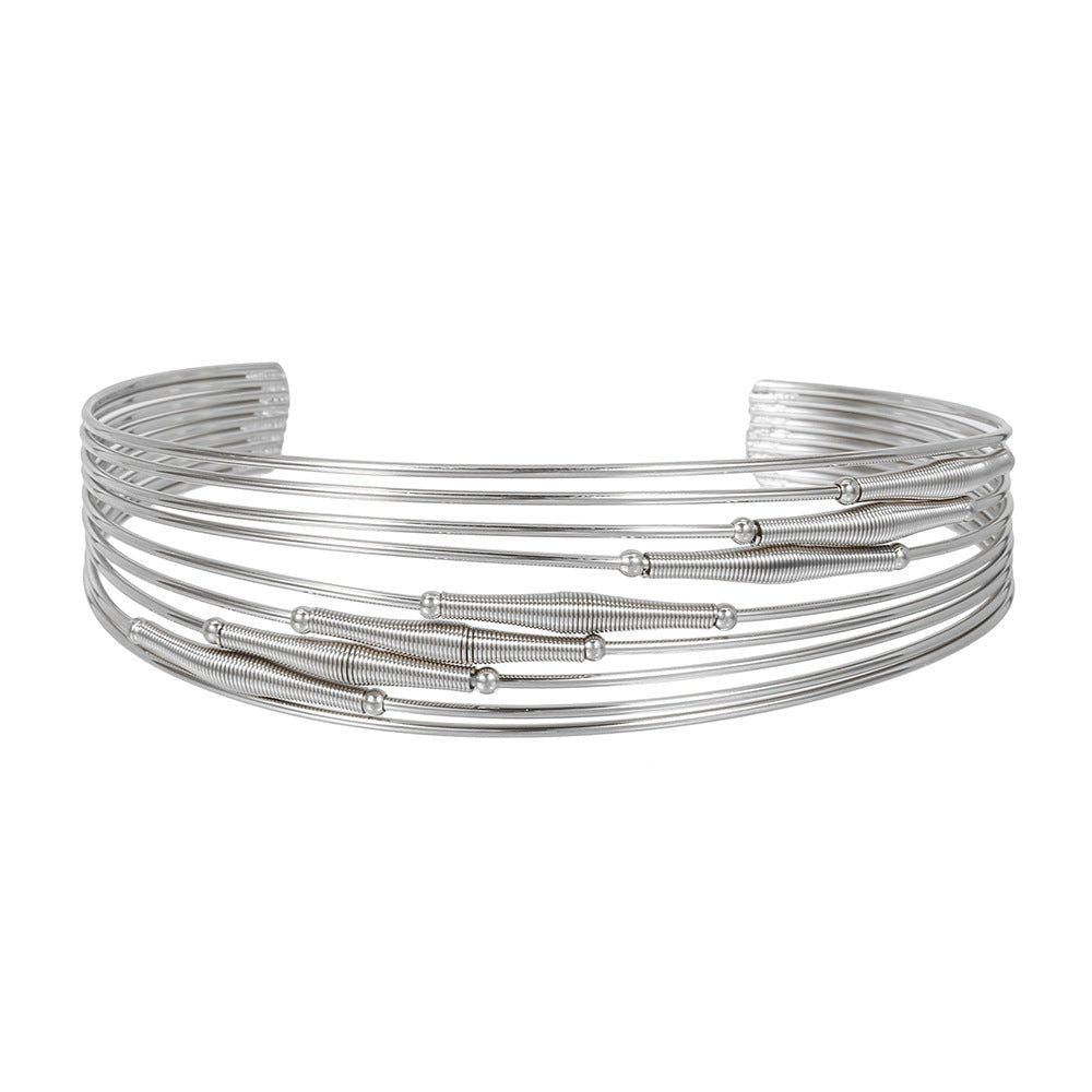 Vintage Geometric Round Plated Stainless Steel Open Cuff Bracelet for Women