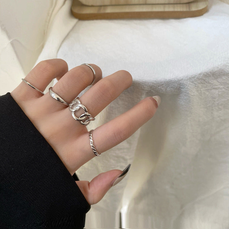 Minimalist Geometric Alloy Ring Set with Plating Finish for Women Five-Piece Fashion Finger Rings