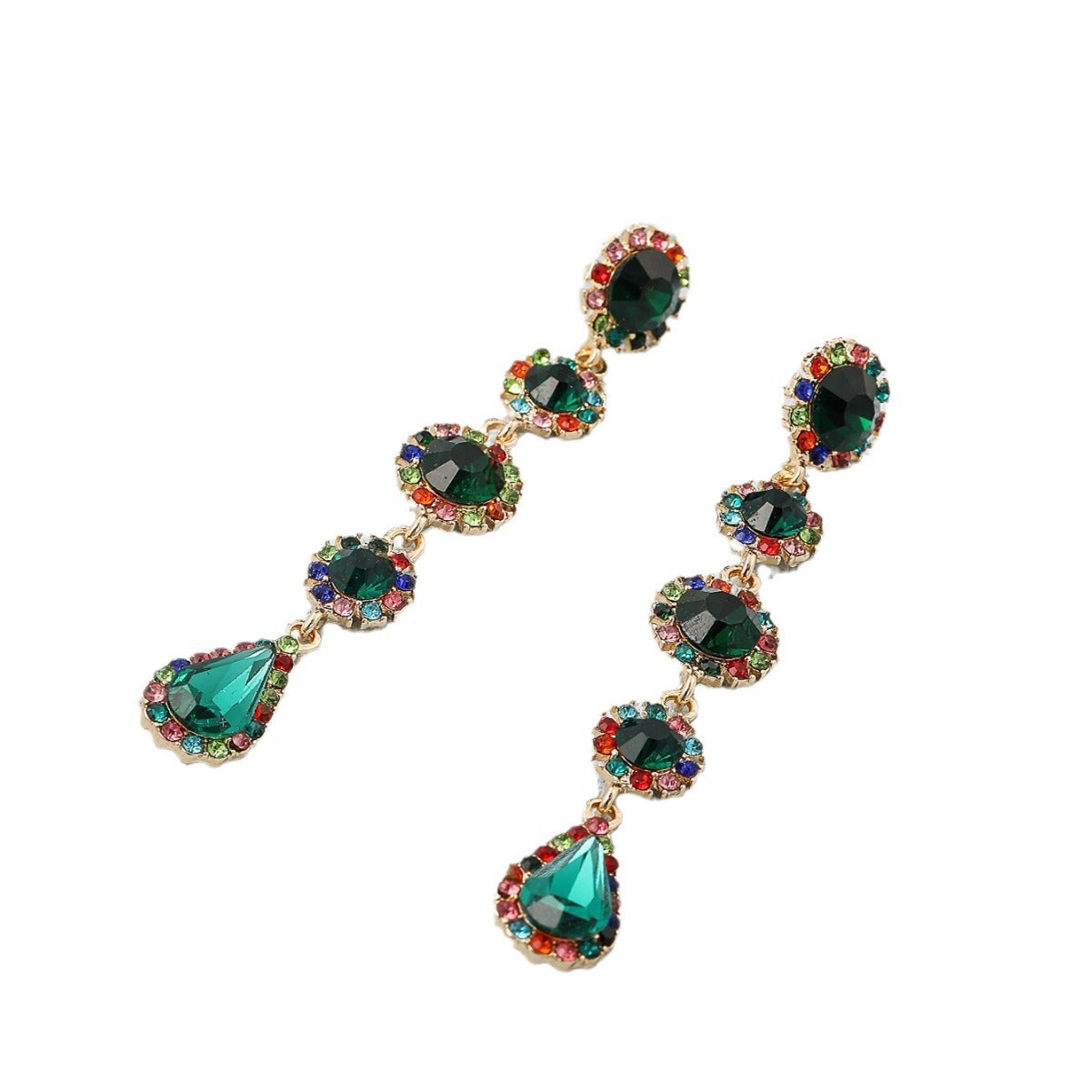 Pendientes de aleación con forma de gota de agua, incrustaciones de diamantes de imitación y diseño geométrico para mujer