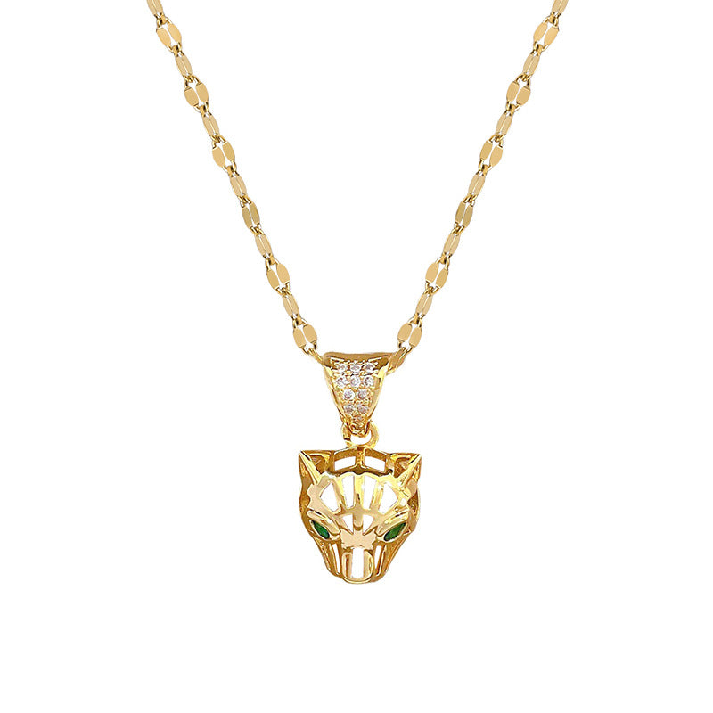 Collar con colgante de leopardo geométrico de lujo en cadena de acero de titanio para mujer
