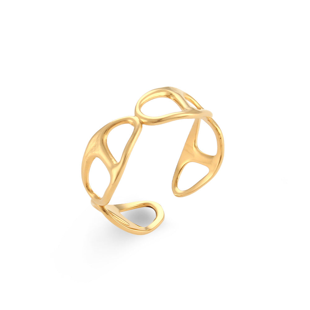 Fashion Geometric Open Adjustable Ring 18K Gold Plated Stainless Steel for Women