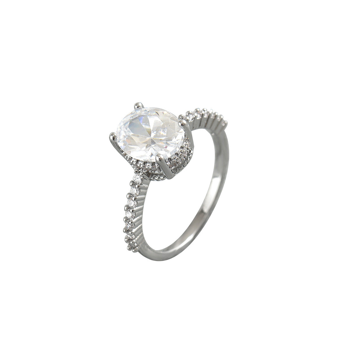Anillo abierto ajustable minimalista dulce para mujer en cobre con incrustaciones de circonitas y diseño geométrico en forma de U