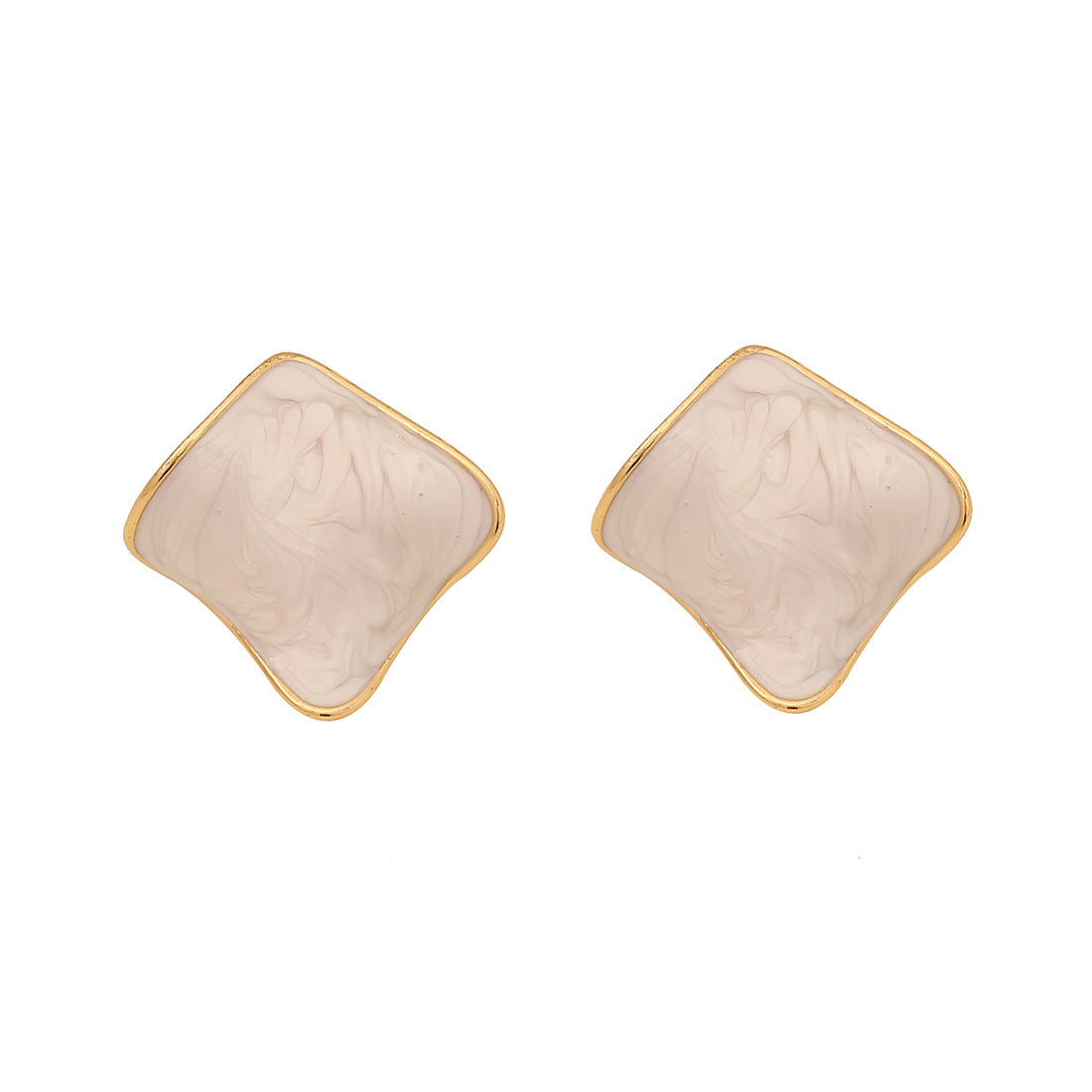 Fashionable Floral Geometric Stainless Steel Stud Earrings with Enamel Finish for Women