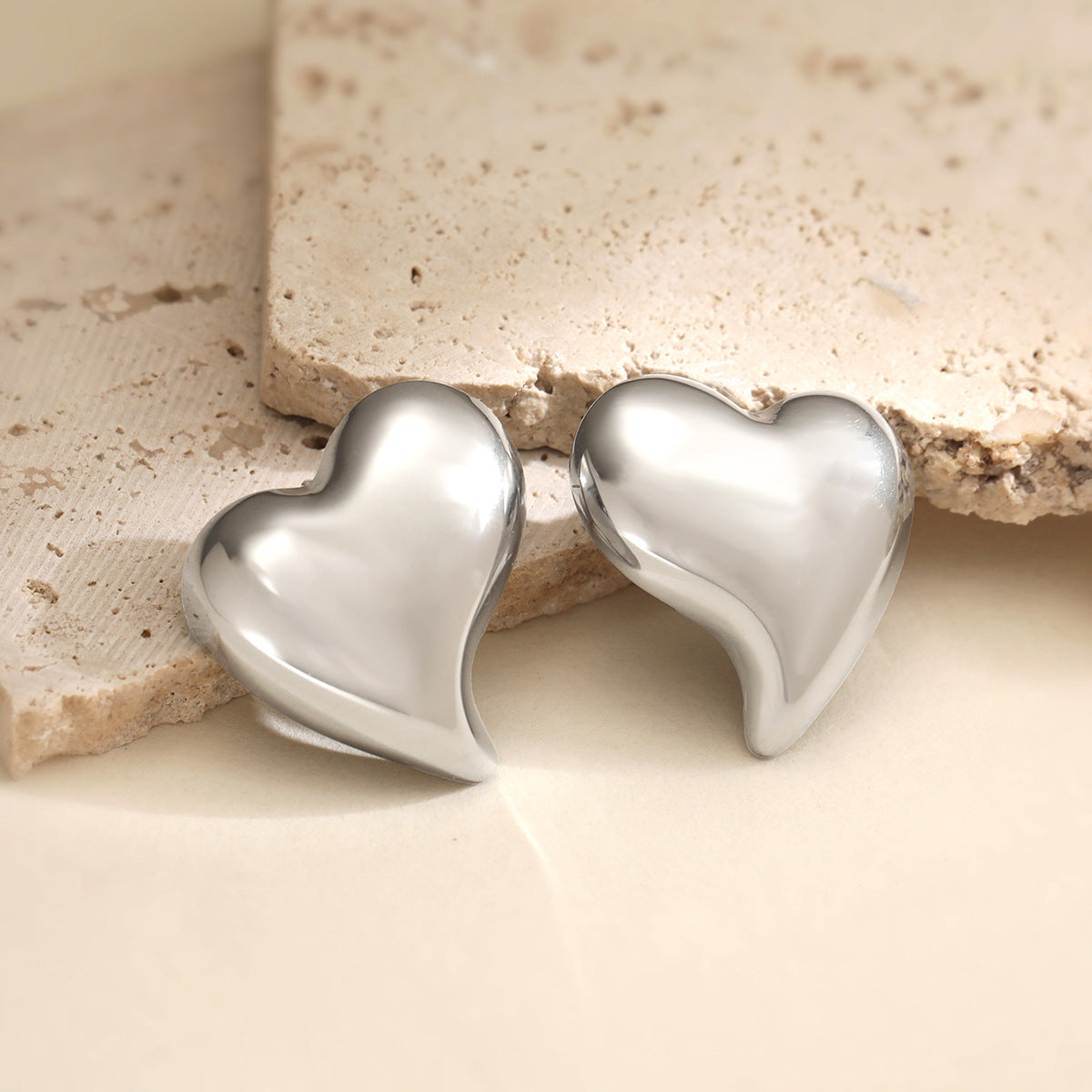 Minimalist Heart-Shaped Stainless Steel Earrings with 18K Gold Plating for Women