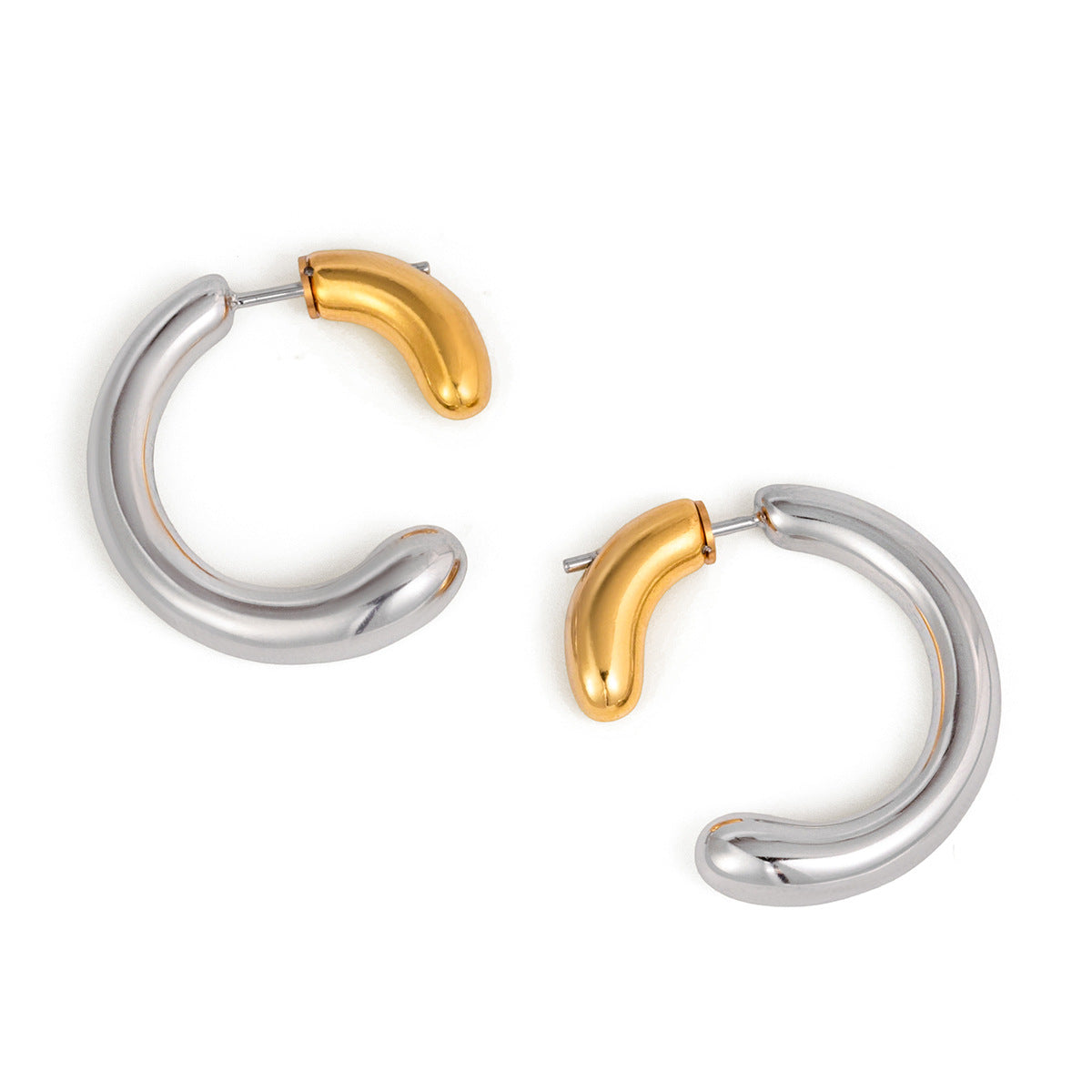 Luxury Geometric Titanium Steel C-Shaped Hoop Earrings PVD Gold Plated Stainless Steel Ear Studs for Women